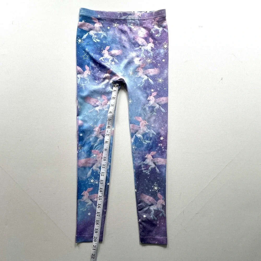 Capelli Girls M/L Blue Purple Unicorn Pegasus Fantasy Print Stretch Leggings Fit
